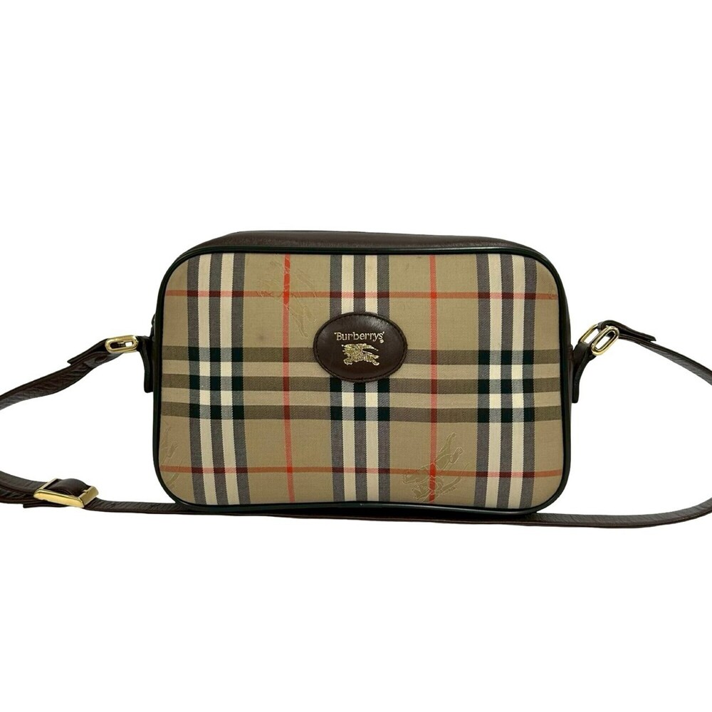 Burberrys Nova Check pattern Shadow Horse logo canvas leather shoulder bag/po...